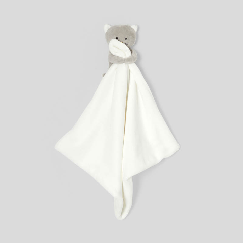 Doudou chat en velours bouclette – blanc/multico