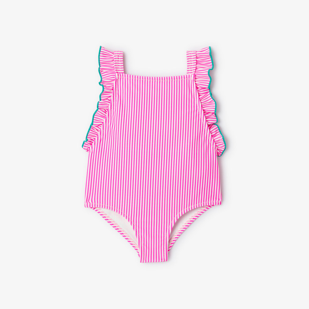 Maillot de bain bébé fille à rayures et volants