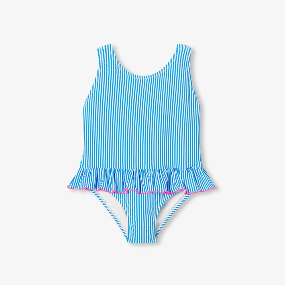 Maillot de bain bébé fille à rayures et volant